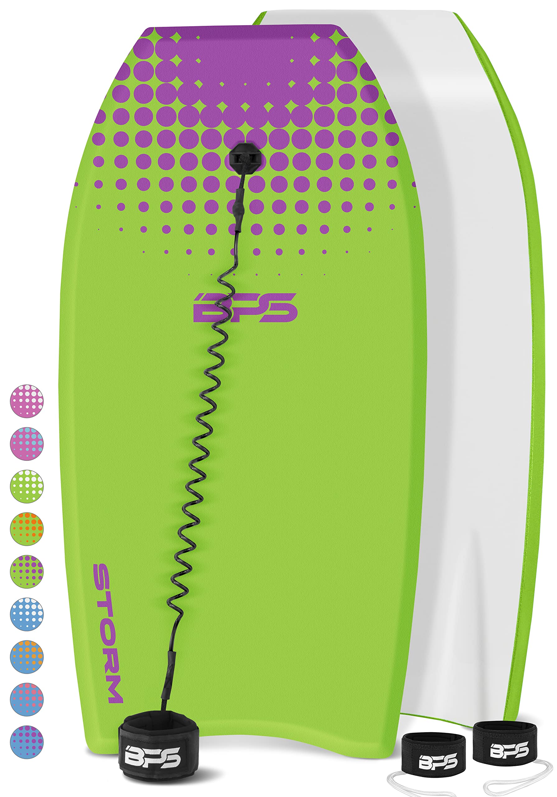 BPSStorm' Bodyboard with Premium Coiled Leash - Lightweight with EPS Core, Durable for All Wave Conditions