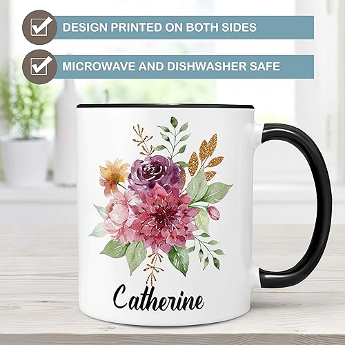 Miniatura 3 de Royal Garden Floral Monogram Name Coffee Mug | Pretty Purple Gold Flowers Bridesmaid Gift Microwave Dishwasher Safe Personalized Cup