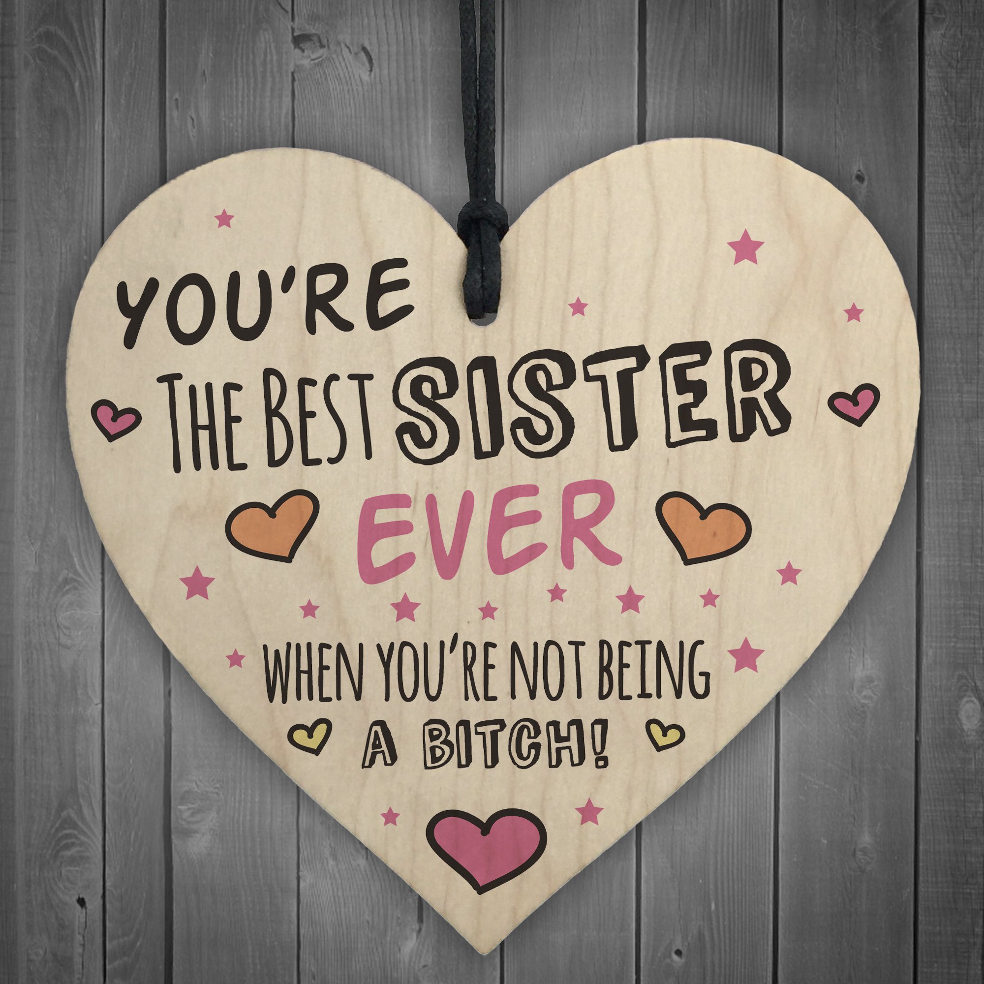 Red Ocean Best Sister Wooden Heart Friendship Plaque Sign Funny Gift Family Birthday Thank You Gift