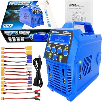 NHX RC EZPRO Quad 100W X4 AC/DC 12A LiPo/Li-HV/NIMH Battery Balance Charger