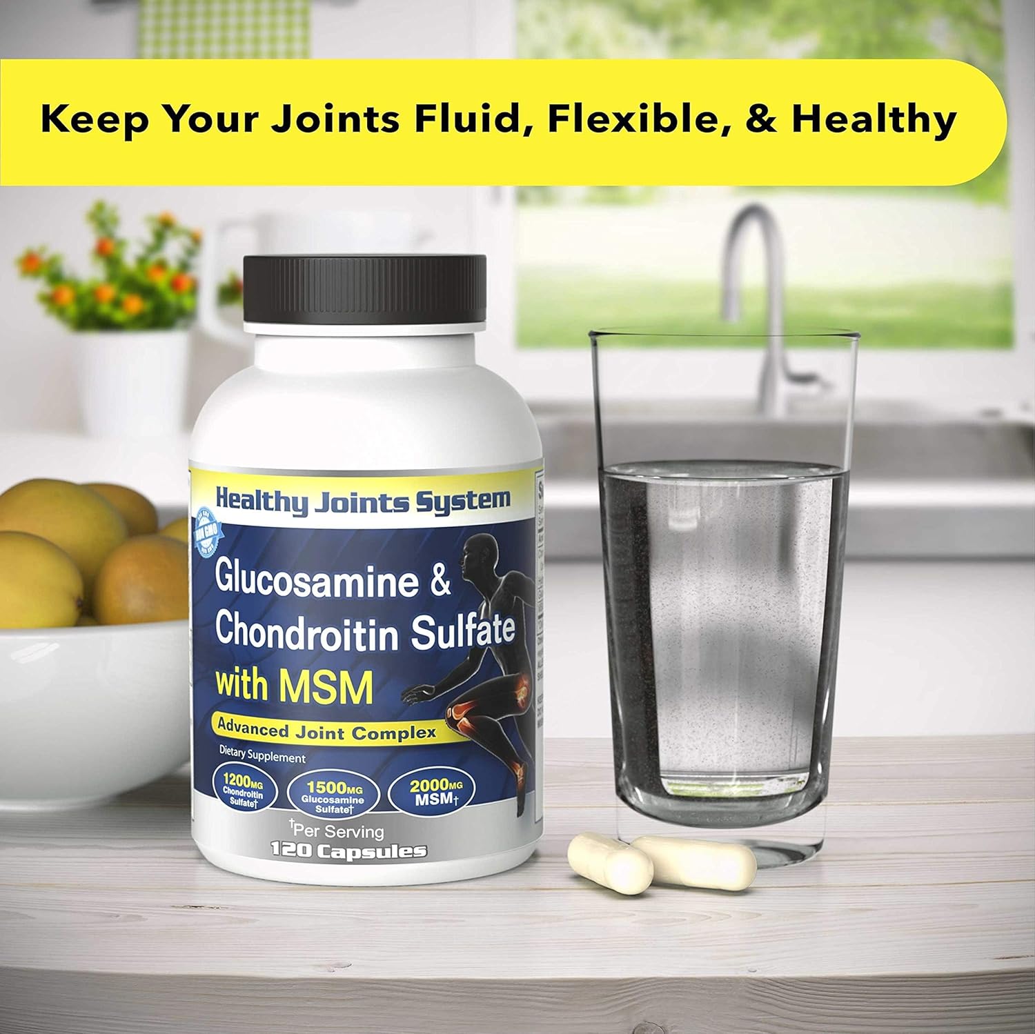 Glucosamine Chondroitin MSM Supplement for Joint & Bone Health - 120 Capsules | Joint Support & Discomfort Relief for Back, Knees, Hands