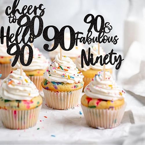 Vista 215 de 30 piezas de decoración negra para cupcakes de cumpleaños número 15 con purpurina de quince Hello 15 para cupcakes Mis membrillo a 15 años