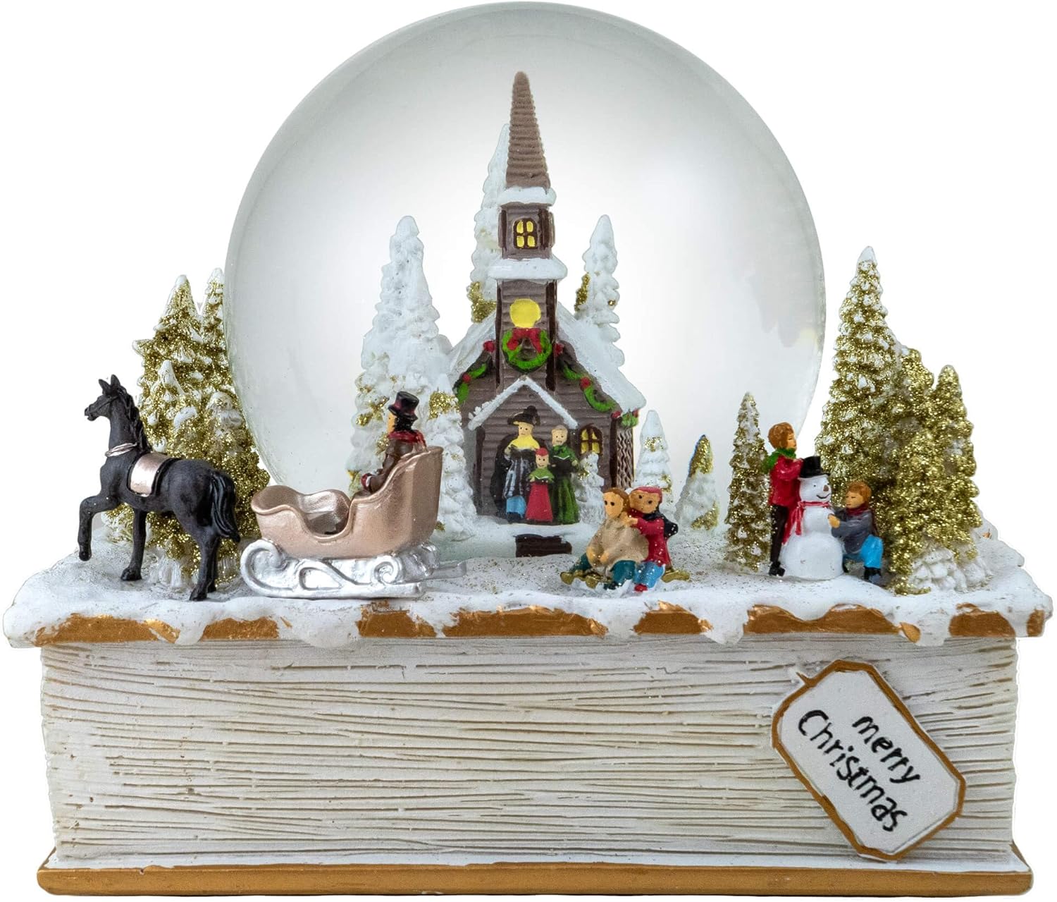 Winter Holiday Scene on Book Snow Globe by The San Francisco Music Box