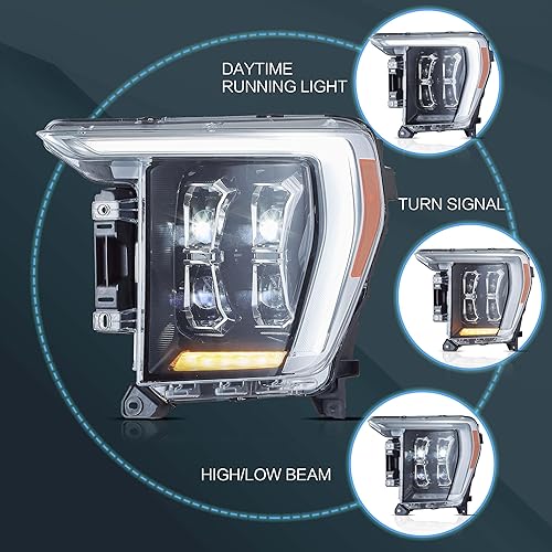 Miniatura 19 de VLAND Conjunto de faros delanteros para Ford F150 2021-2023 14ª generación XL, XLT, Lariat, Tremor, Raptor, King Ranch, Platinum, Limited, Reflector