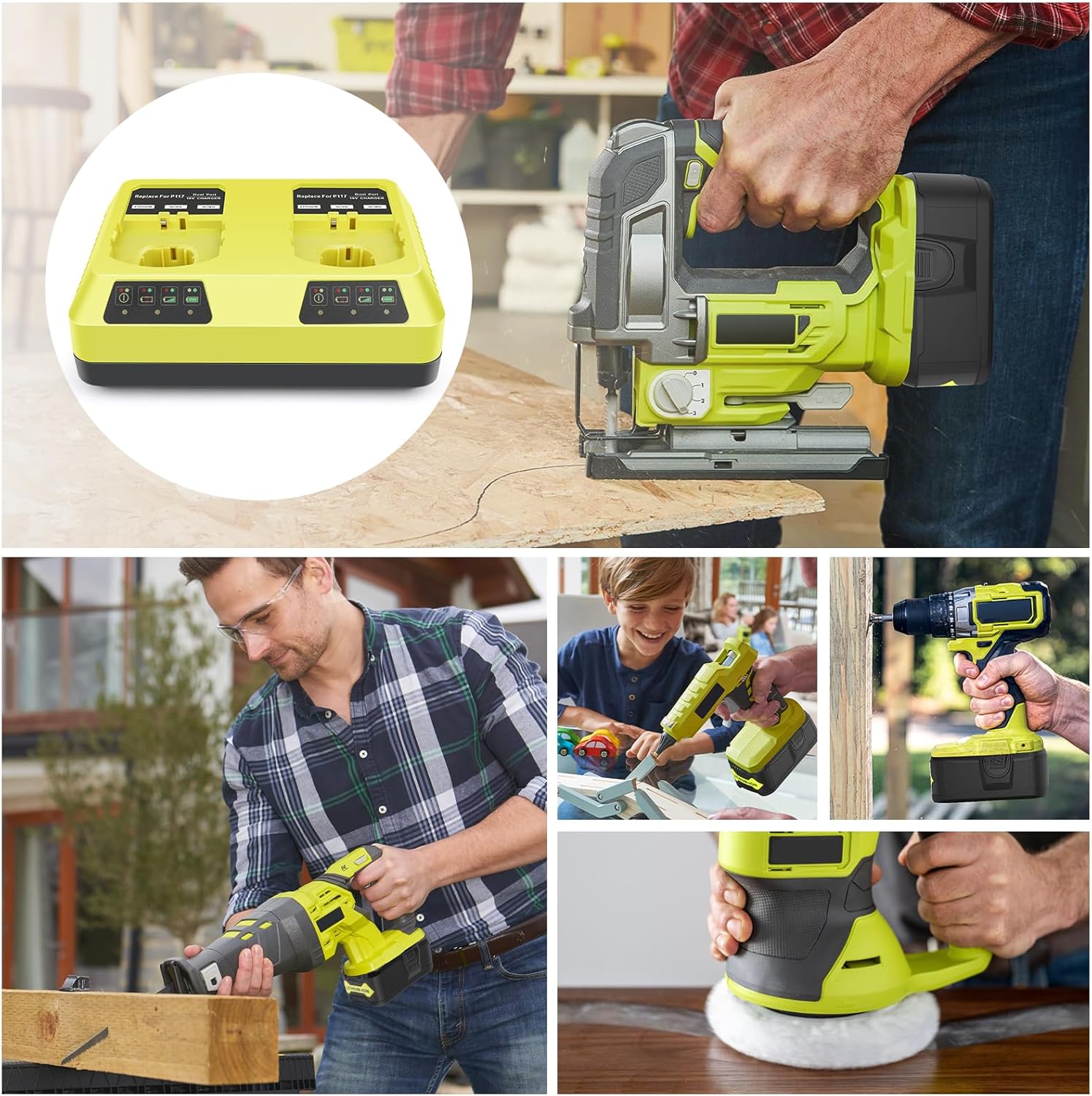 Dual Charging Port P117 Quick Charger (Multi-Chemistry) for Ryobi 12V-18V ONE+ NiCd/NiMh/Lithium Tools Battery Charging Station fit P100 P102 P103 P105 P107 P108 P122 P189 P191 P197 - Image 8