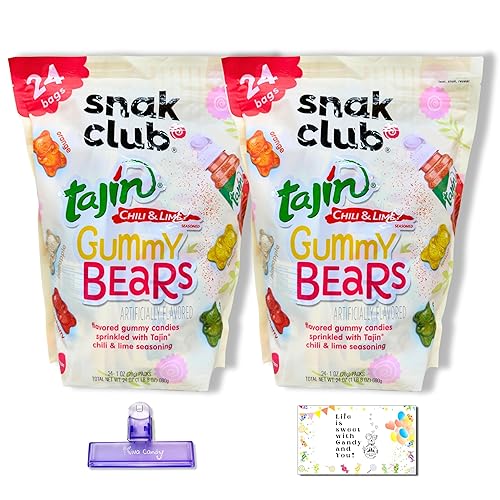 Snak Club Tajin Gummy Bears Chili & Lime - Bocadillo de gomitas con sabor a chili y lima, paquete jumbo de 24 onzas (2 unidades), vegano y sin