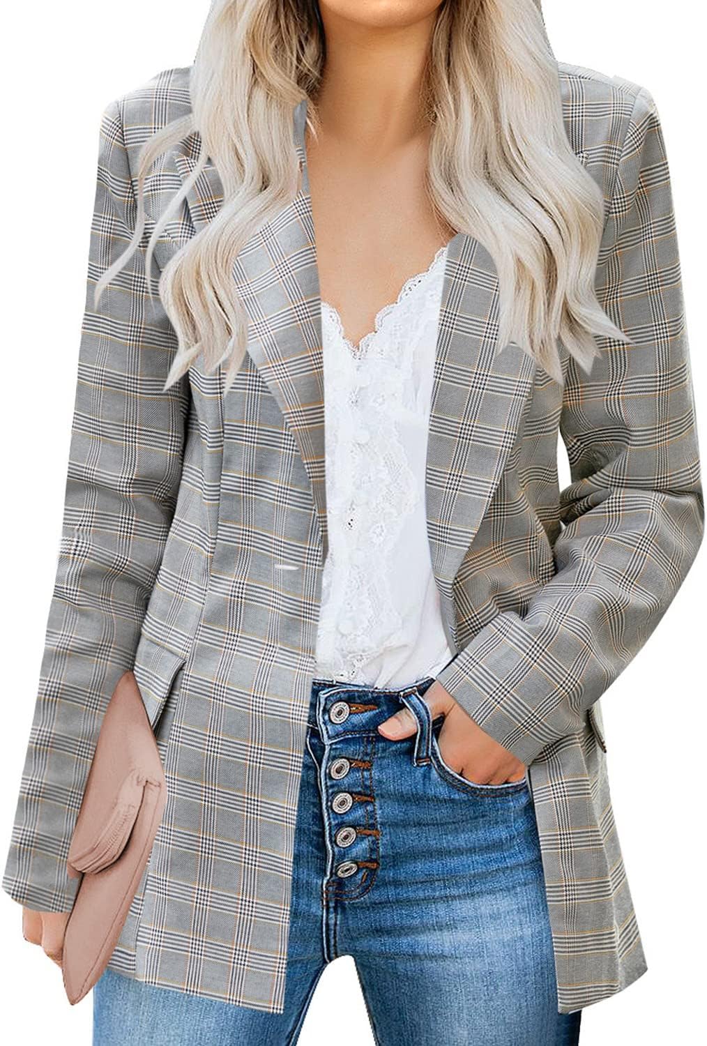 Women's Casual Long Sleeve Lapel Button Slim Work Office Blazer Jacket