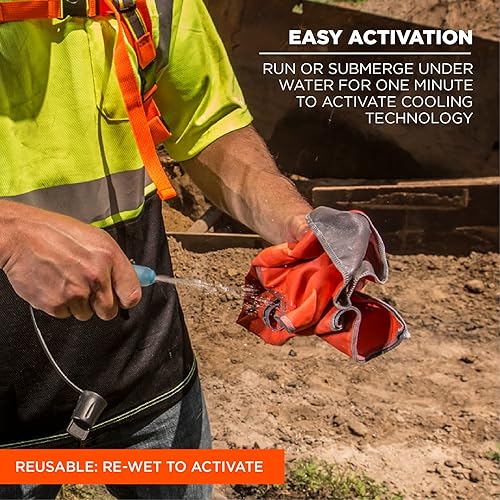 Miniatura 3 de Ergodyne Chill Its 6602MF - Toalla de enfriamiento, material de microfibra suave, UPF 50+, naranja, 41 x 9.84 pulgadas