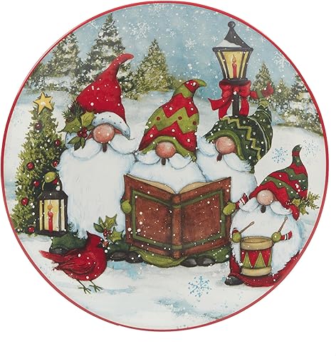 Miniatura 2 de Certified International Platos de ensalada y postre de gnomos navideños de 9 pulgadas, diseños surtidos, multicolor, mediano, juego de 4
