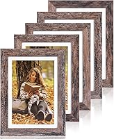 Fixwal 5x7 Rustic Wood Grain Picture Frames Set of 5 with Tempered Glass - Vintage Farmhouse for Wall & Tabletop Display
