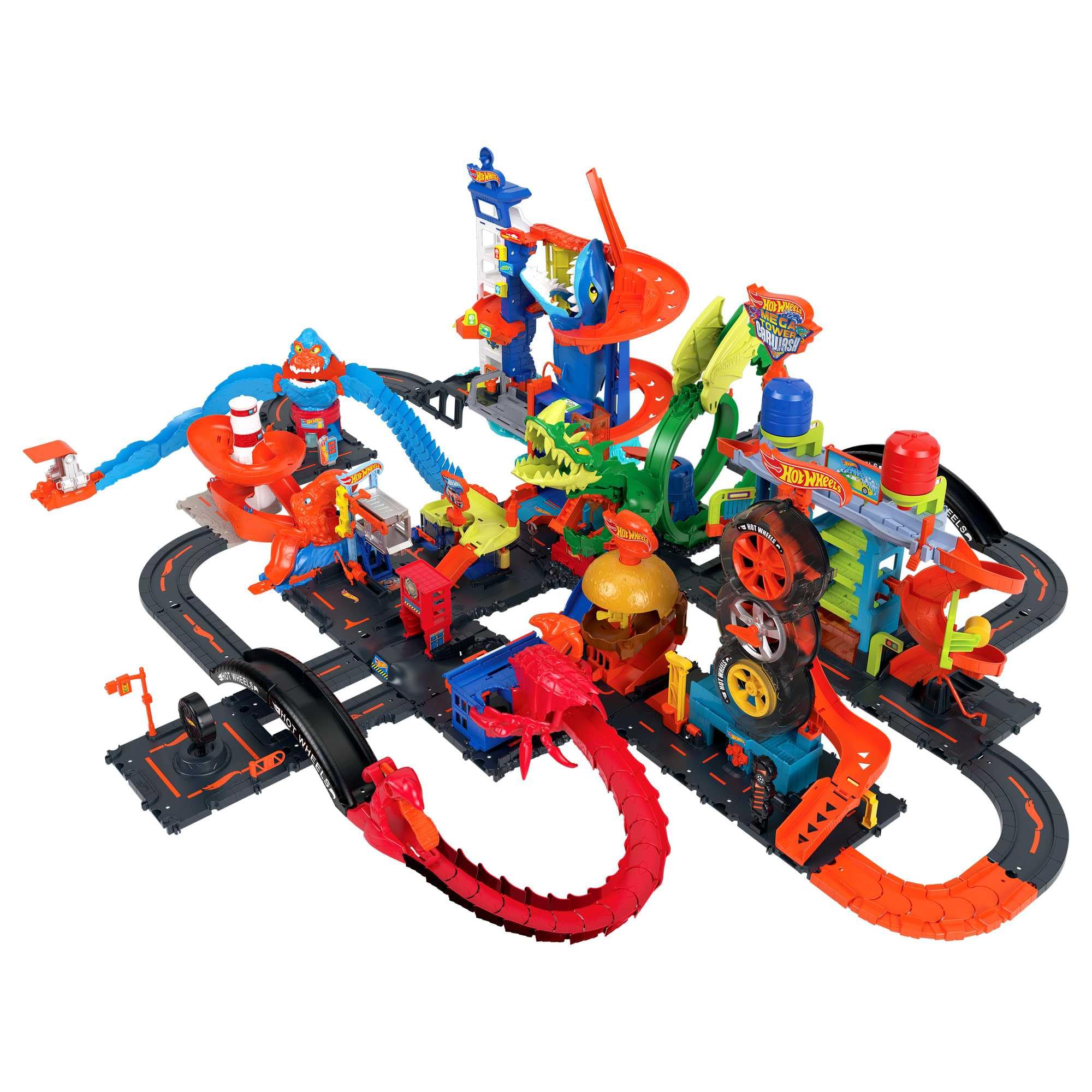 Hot Wheels City Hai-Angriff Spielset, mit 1 Auto, Track mit Erzfeind, mit Anderen Sets kombinierbar, Spielzeug für Kinder ab 4 Jahren