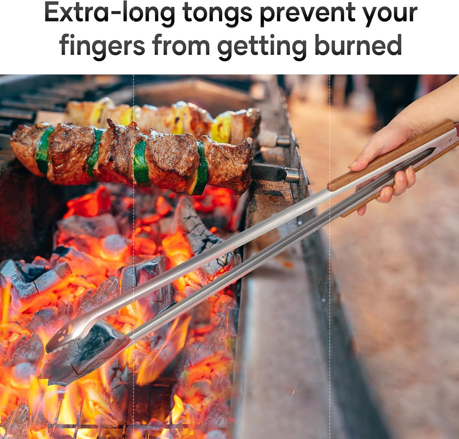25-Inch Very Long Stainless Steel BBQ Tongs with Extended Luxurious Acacia Handle – Durable and Easy-to-Clean Grilling Tool for Cooking, Kitchen Use, and Outdoor Barbecues