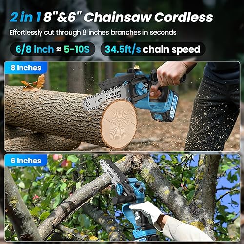 Miniatura 3 de Mini motosierra inalámbrica, de 6 pulgadas y 8 pulgadas con 2 baterías de 4000 mAh, motosierra de mano alimentada por batería para árboles, cortador