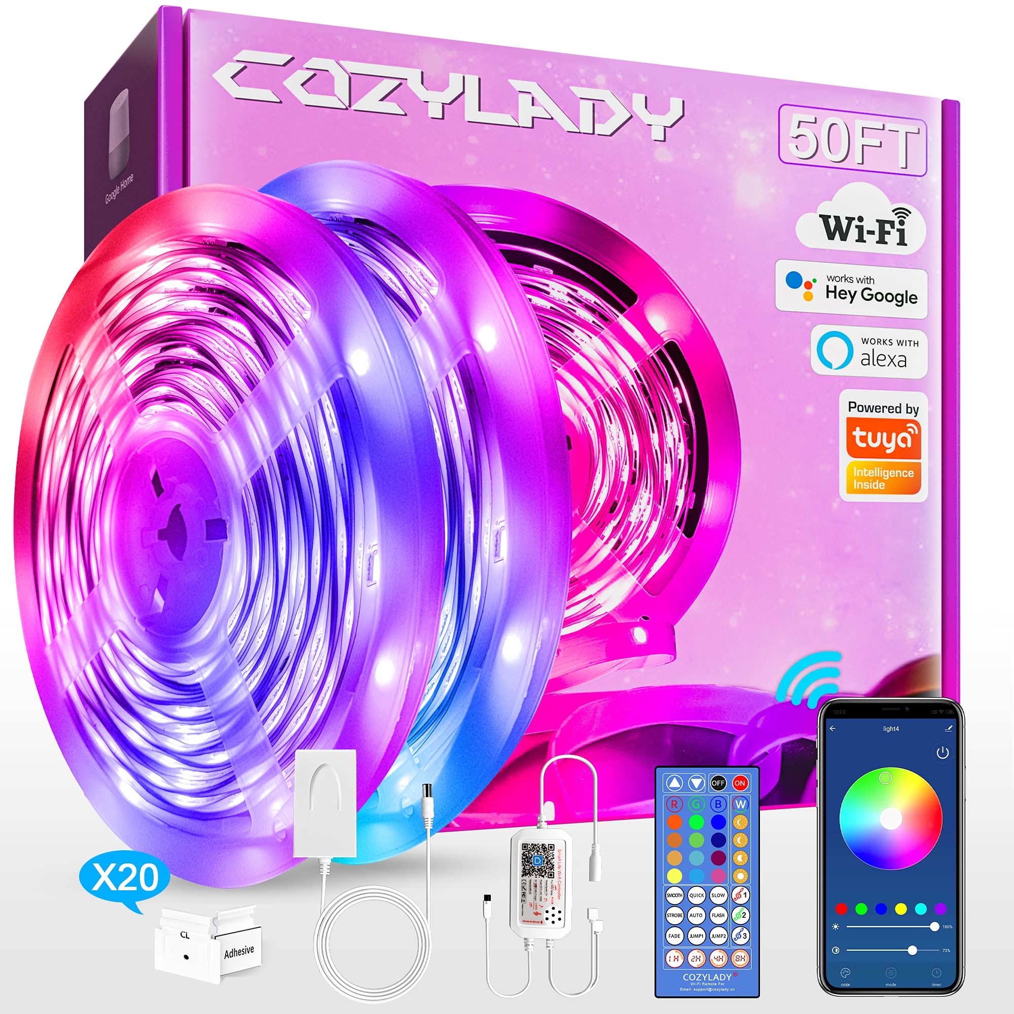 Cozylady Alexa LED Strip Lights 50FT, Smart LED Light Strips Compatible