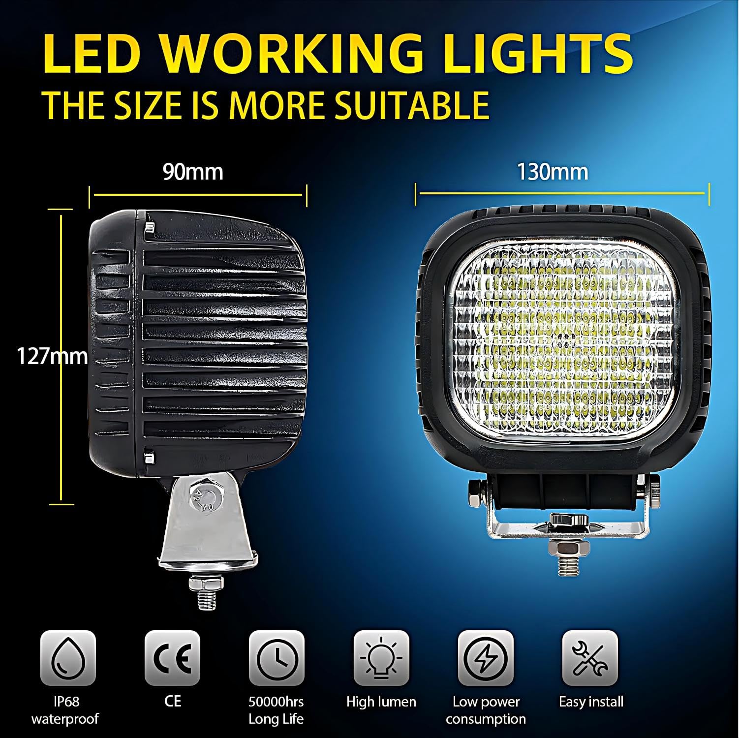 Lot de 2 projecteurs de travail à LED 48 W Cre Phare supplémentaire 12 V 24 V Projecteur Offroad Worklight pour tracteur, SUV, camion, moto