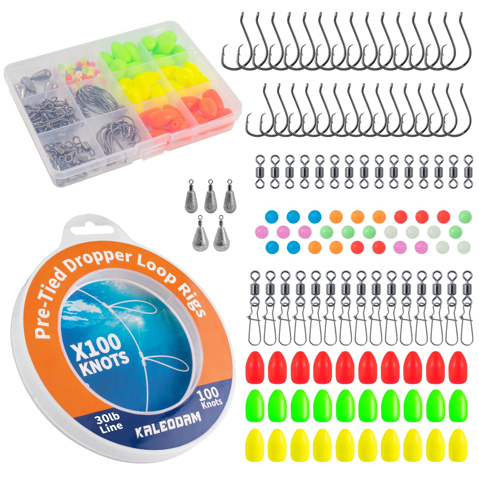 Type B （30LB-100knots+kit Set） Pre-Tied Dropper Loop Fishing Rig, 18" Spacing, 5.5" Loop Size, Ideal for Saltwater & Freshwater Fishing