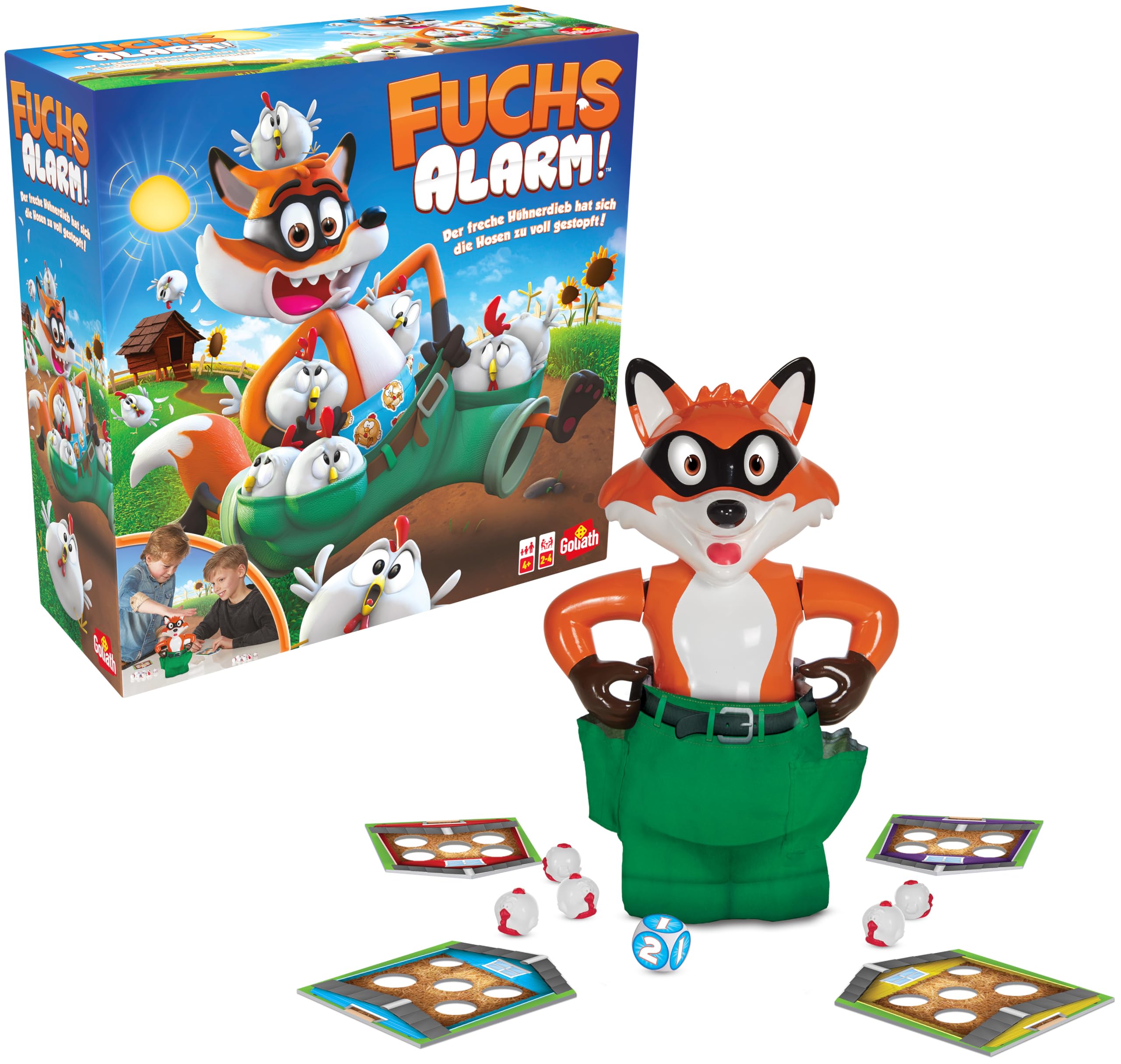 Goliath Fuchs-Alarm! - Żyrandole Geschicklichkeits- & Reaktionsspiel AB 4 Jahren - Hühner fangen & "Hosen-runter"- Moment Familienspiel für Kinder - 2-4 Spieler - 5-15 Min - wersja Deutsche