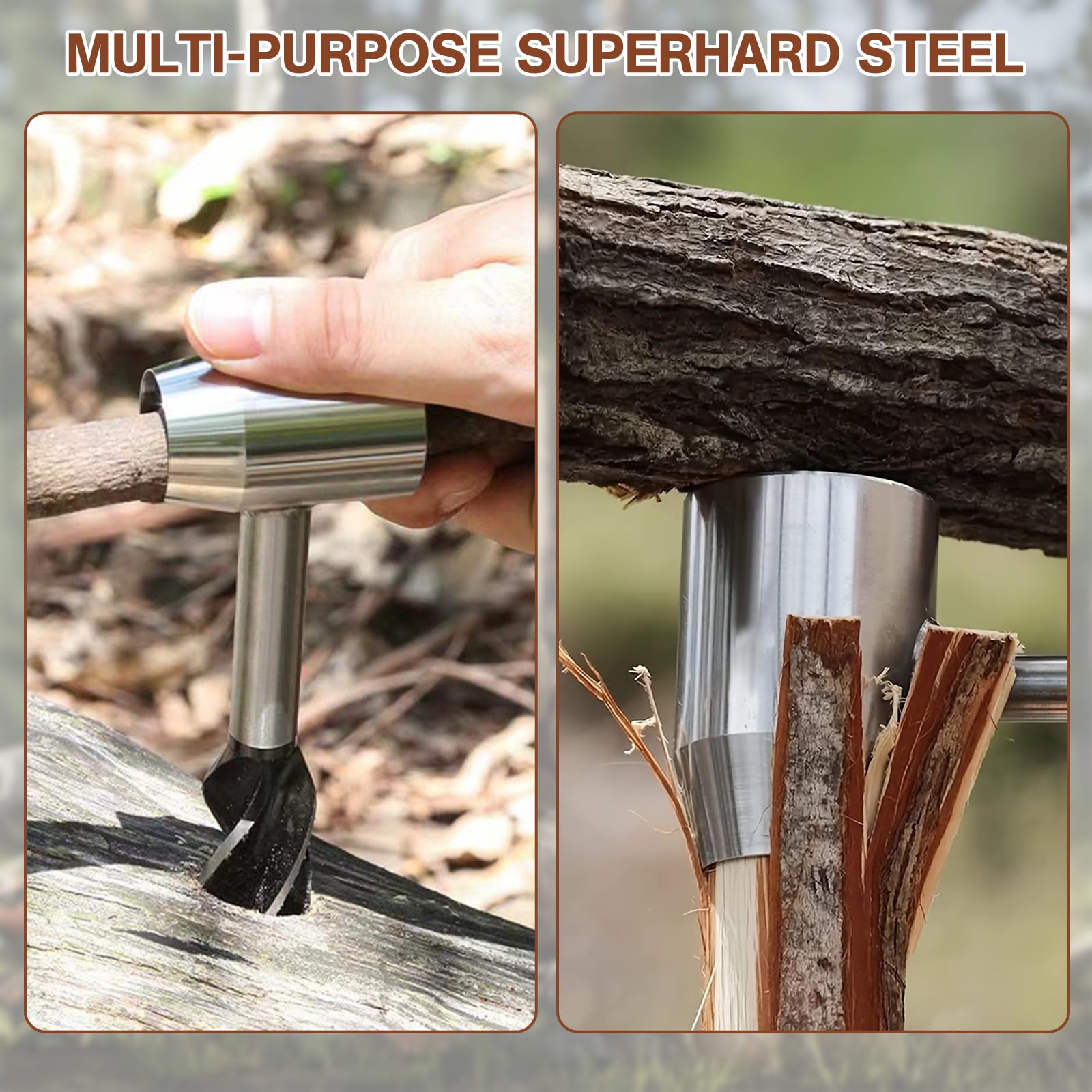 Trivella Manuale per Legno con 4 Sega a Filo di Emergenza Custodia In Pelle Punta da Trapano Multiuso Bushcraft Survival Tools