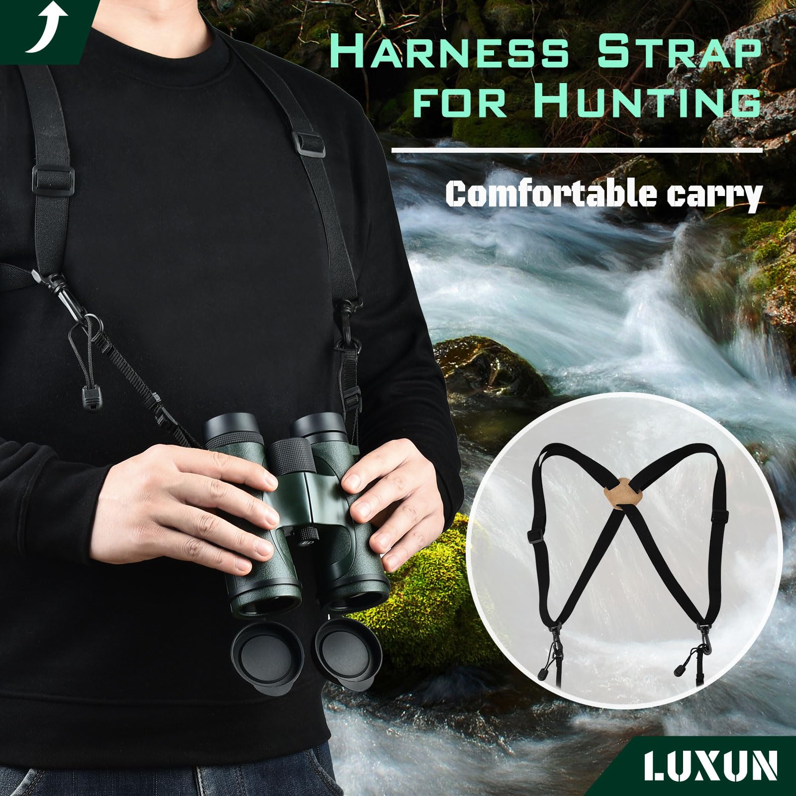 LUXUN Jumelles 10x42, Jumelles en Verre Ed pour Adultes, Prisme BAK4 IPX7 étanche et antibuée pour la Chasse, l'observation des Oiseaux et l'extérieur avec Harnais de Jumelles (Vert)
