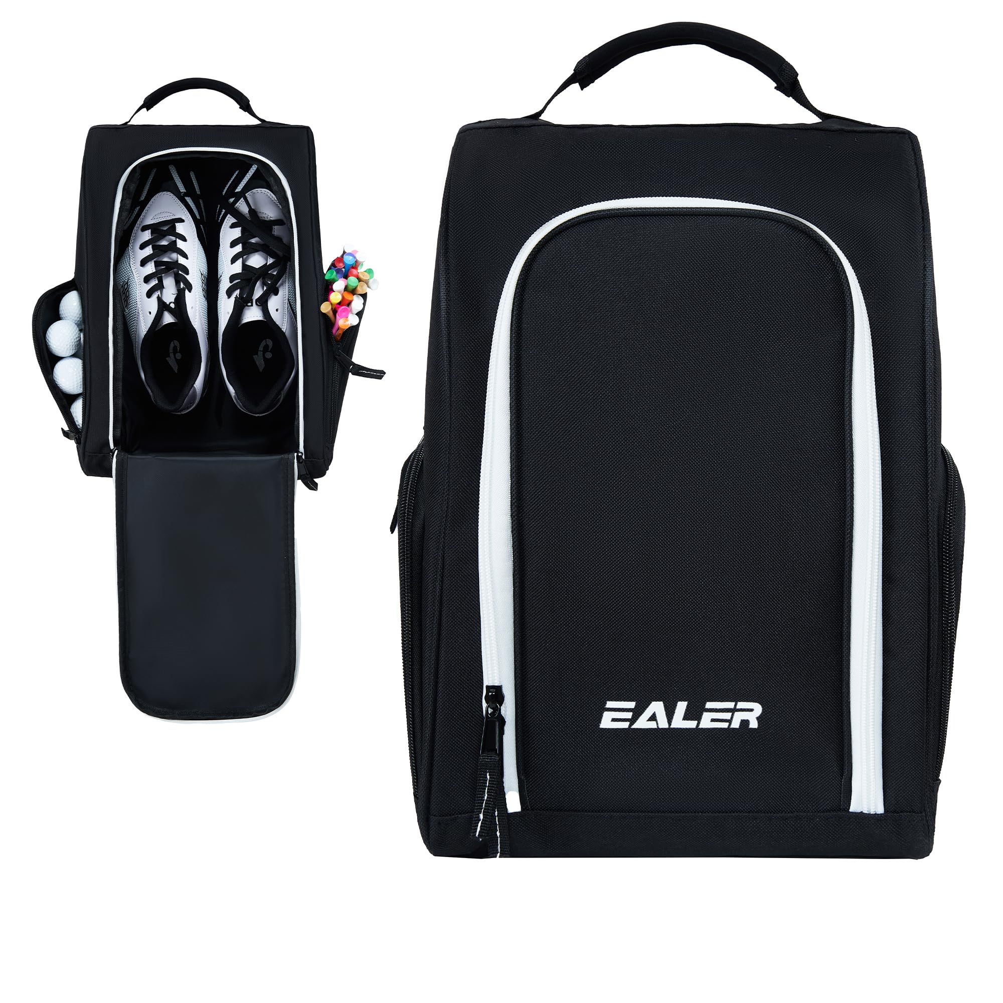 EALER GSB100 Golf Shoe Bag, Zippered Shoes Carrier Bags with Ventilation & Double Outside Pocket for Golf Balls, Socks, Tees, Valuables and Other