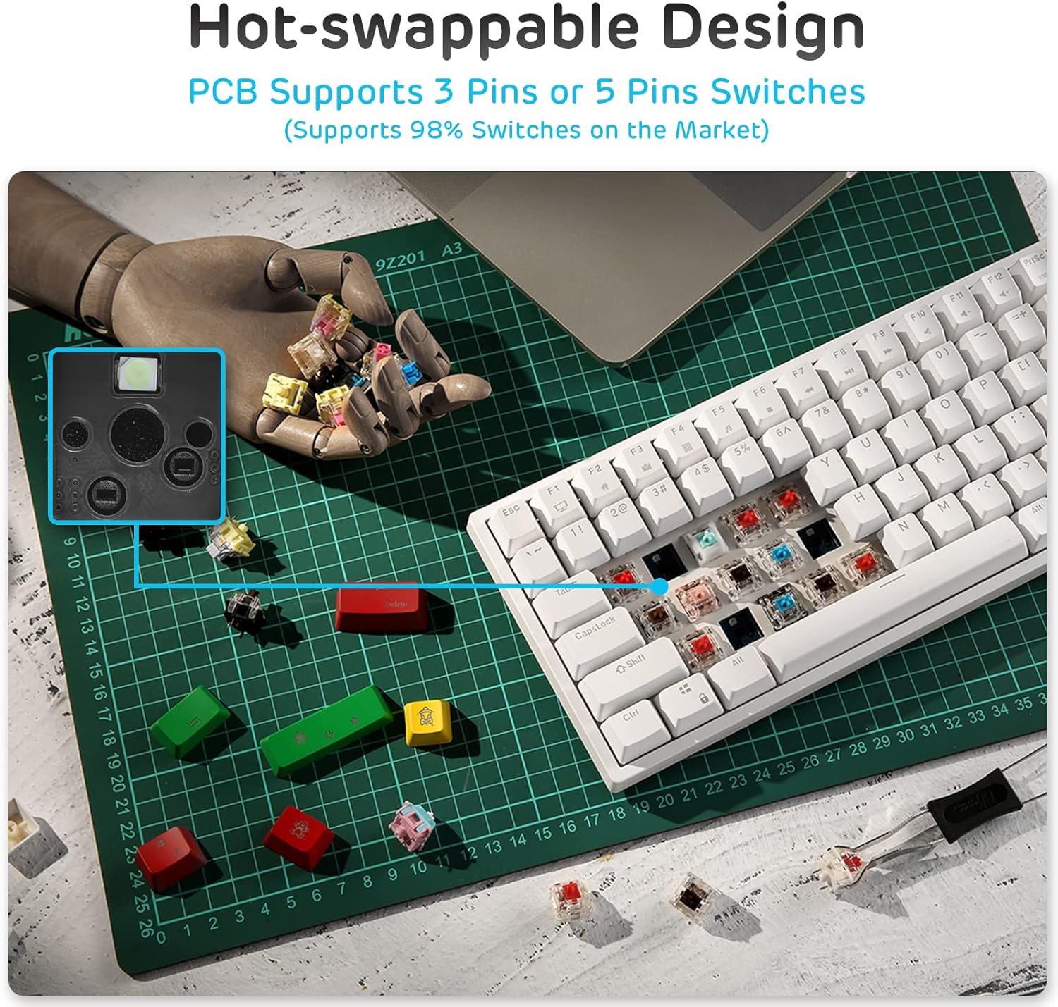 RK ROYAL KLUDGE RK84 Wireless Blue Backlit 75% Triple Mode BT5.0/2.4G/USB-C Hot Swappable Mechanical Keyboard, 84 Keys Tenkeyless Mechanical Keyboard w/Programmable Software, Blue Switch