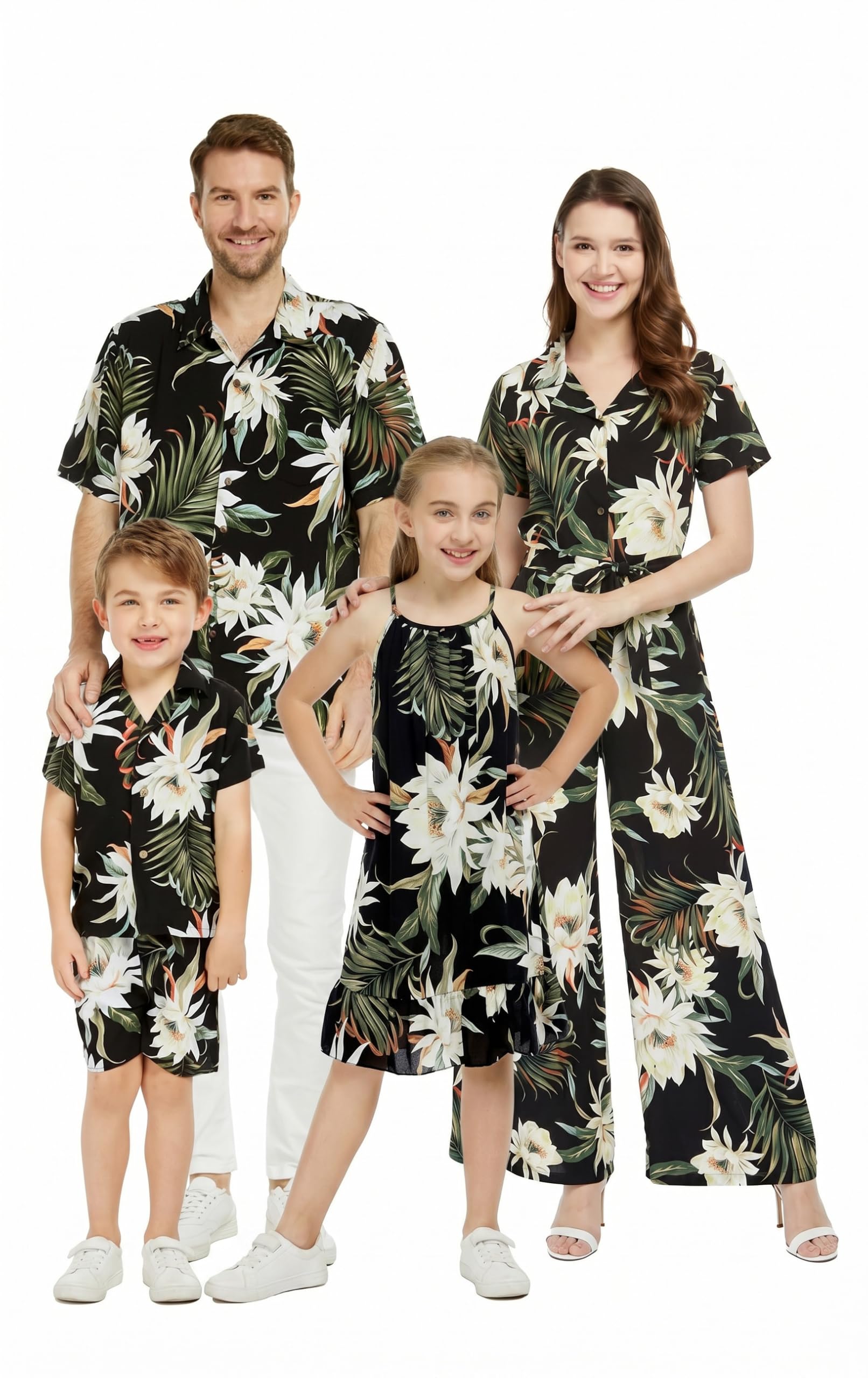 Family Matching Hawaiian Clothes, Wispy Cereus Black