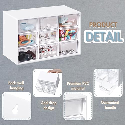 Miniatura 4 de Rtteri Mini organizador de cajones de plástico de 9 piezas, caja de almacenamiento de escritorio, organizador de manualidades con 9 cajones