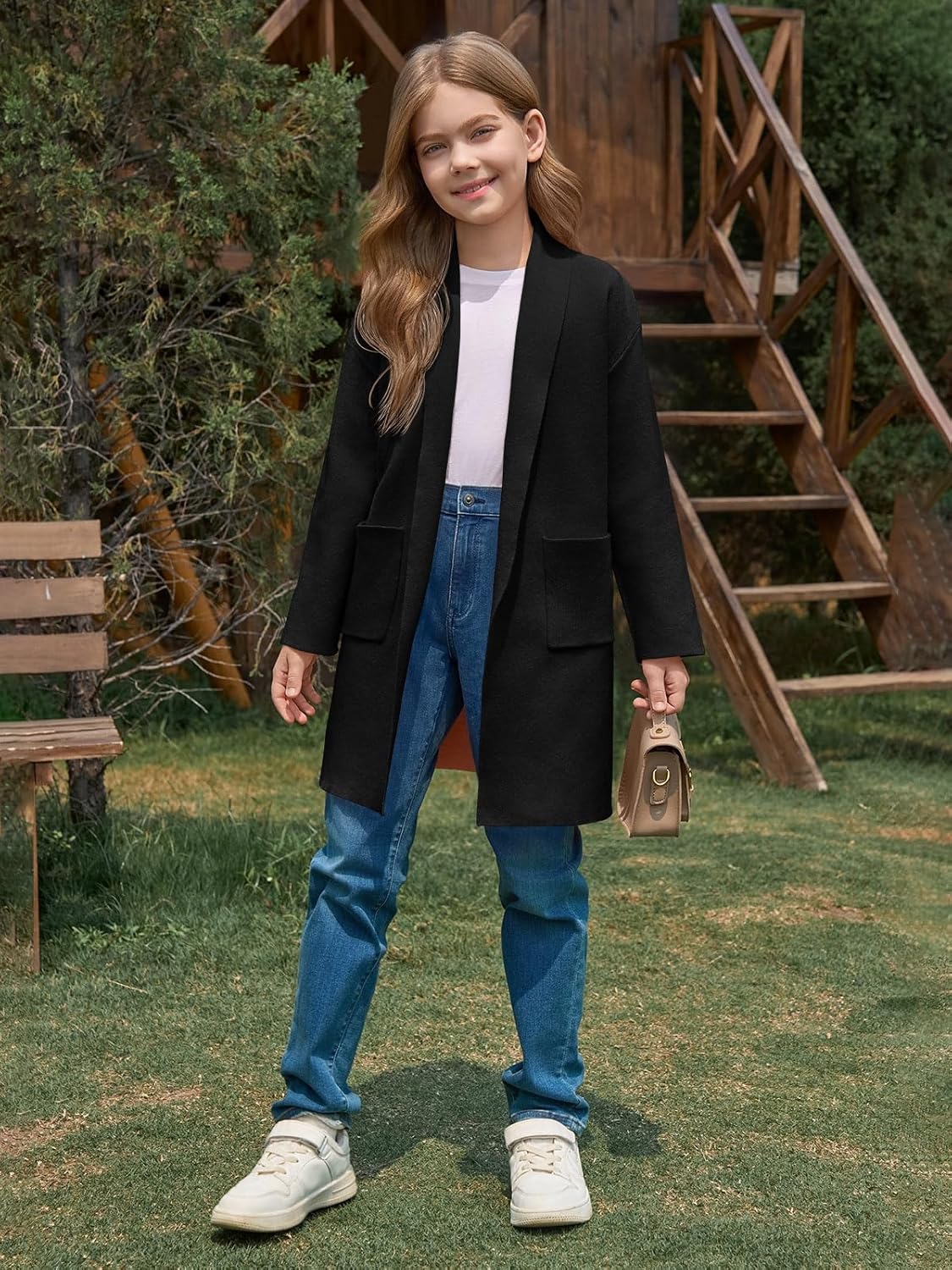 Haloumoning Girls Long Cardigan Sweaters Kids Oversized Open Front Knit Outerwear with Pockets 5-14 Years - Image 5