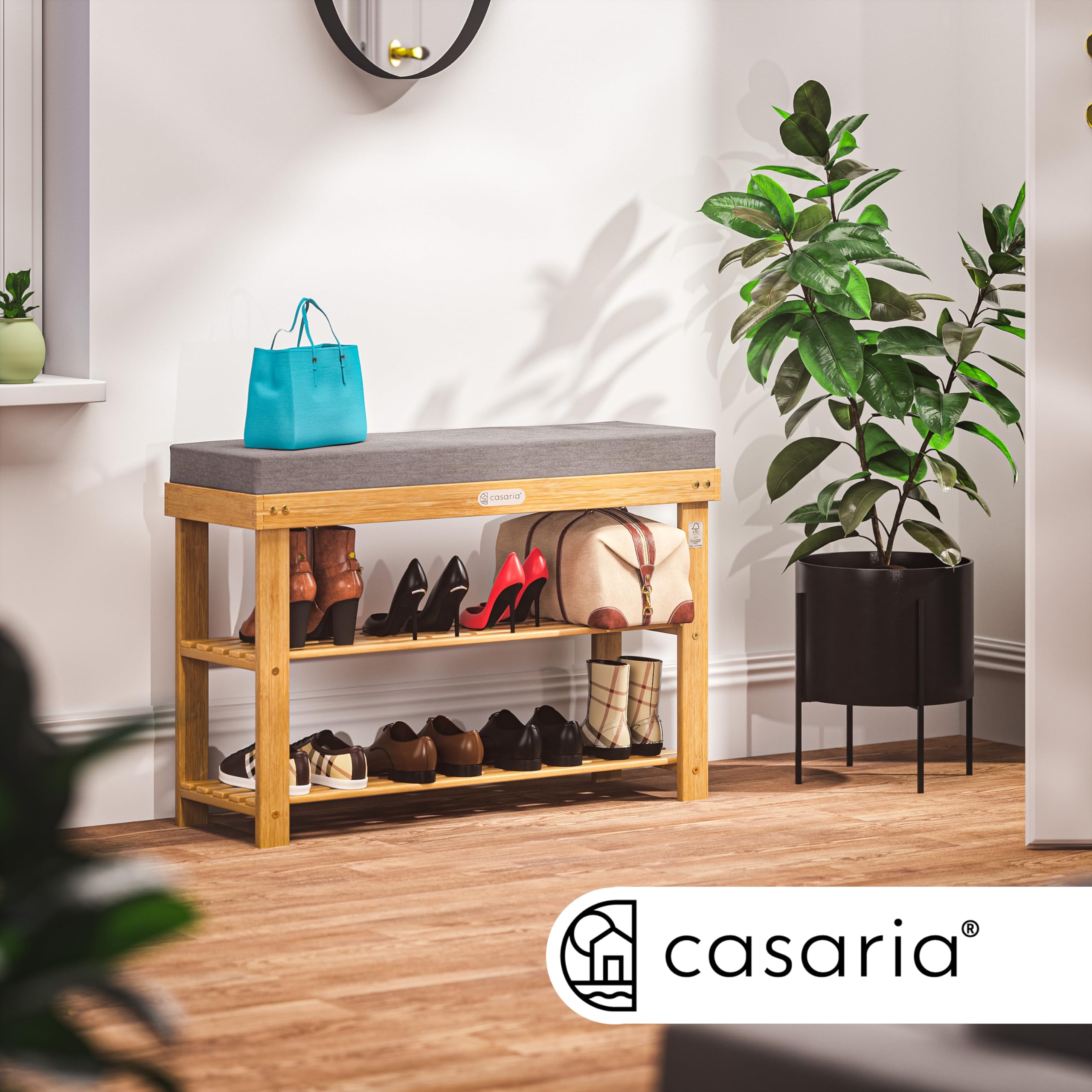CASARIA® Banco Zapatero Estantería Zapatos Asiento con Cojín 5cm Certificado FSC® Pasillo Entrada Dormitorio