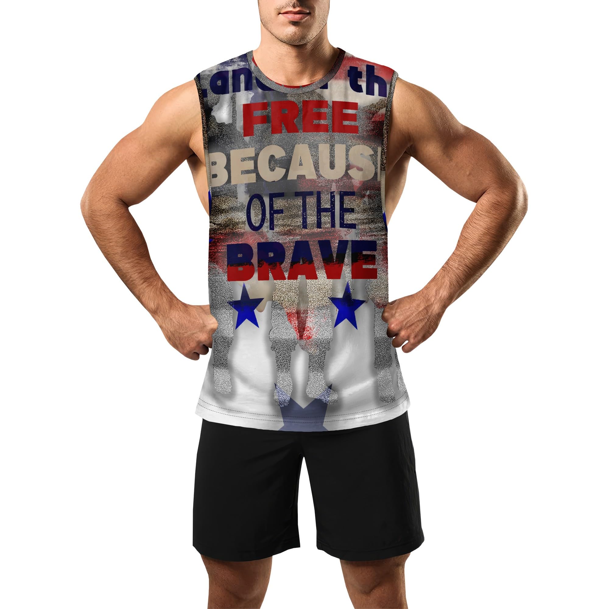 Zhyaj Summer Tanks Top for Men Flag Graphic Print Sleeveless Shirts Casual Working Out Vest T-Shirts Loose-Fit Men's Tank