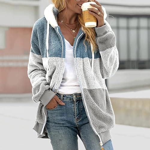 Miniatura 2 de SNKSDGM Sudaderas con capucha para mujer, chaqueta de forro polar Sherpa de manga larga, sudadera con capucha de gran tamaño con bolsillos, abrigo