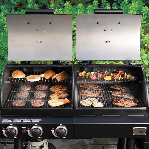 Miniatura 14 de Char-Griller Texas Trio - Parrilla de gas y carbón de 3 quemadores y ahumador, botón para encender, doble medidor de temperatura, quemador lateral,