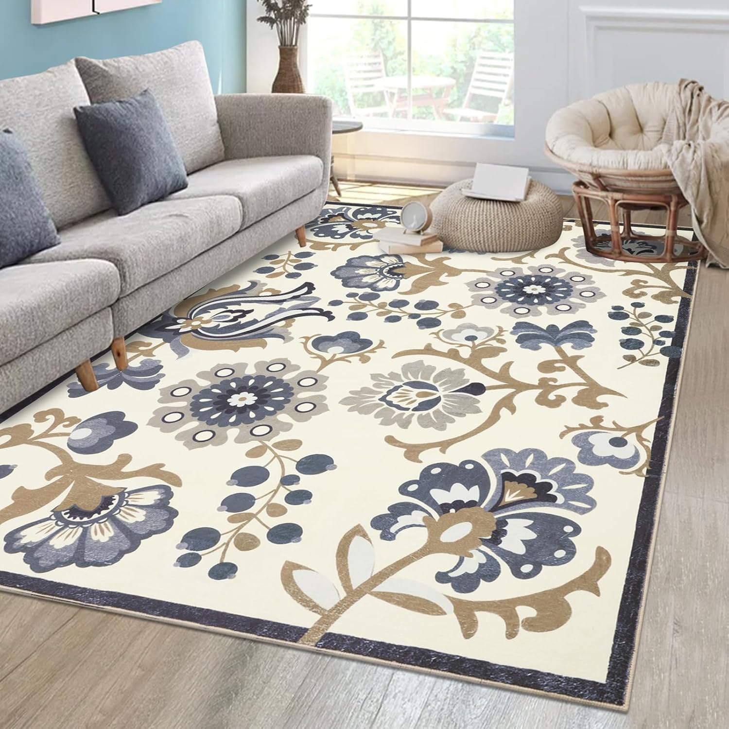 HEBE Floral Area Rug 6'x9??? Large Living Room Rug Boho Rugs