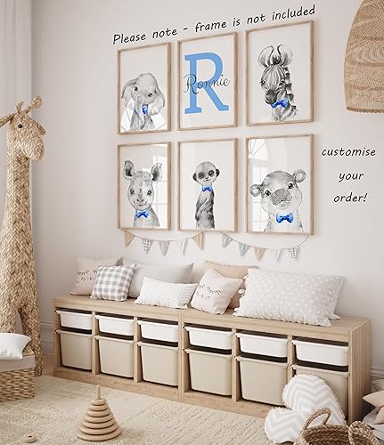 Miniatura 6 de Juego de 6 pósteres personalizados de animales de safari para bebés, niños, habitación del bebé, dormitorio, sin marco, con nombre personalizado,