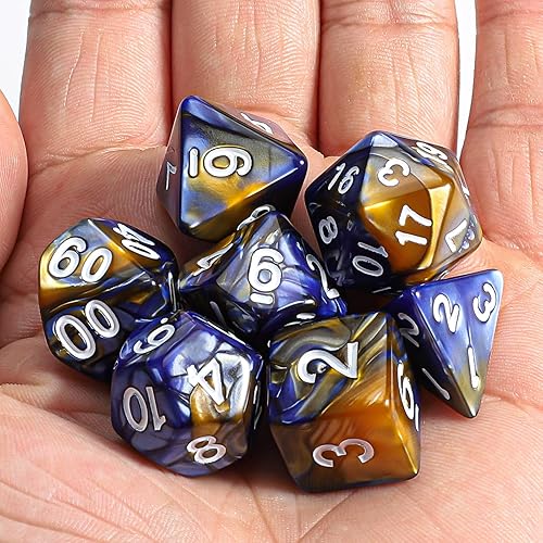 Vista 42 de CiaraQ DND - Juego de dados poliédricos con una bolsa de dados negra para juegos de mesa de rol D&D RPG MTG Rojo mezclado con naranja + purpurina