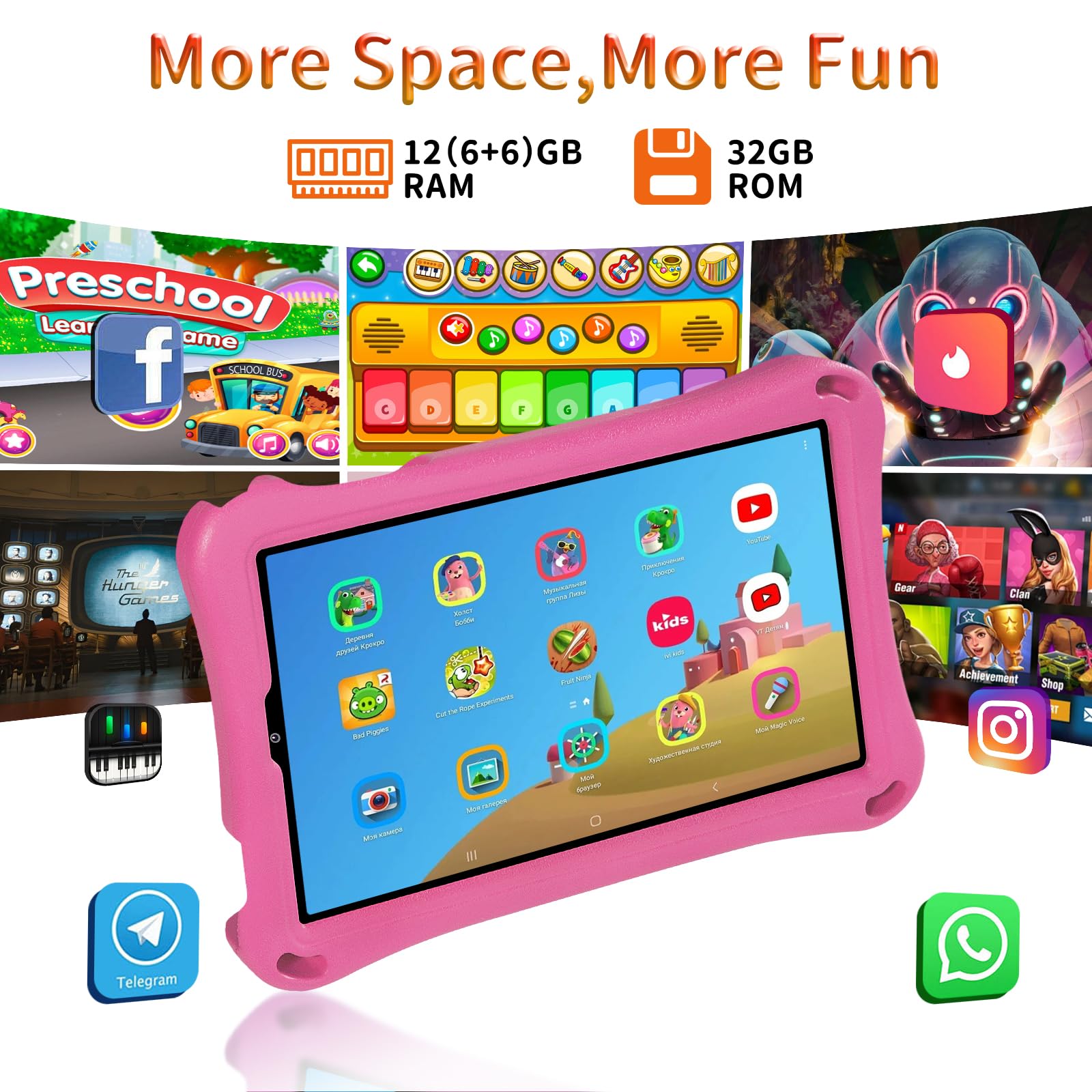 Tablet Bambini 9 Pollici Android 15 Tablet con Gemini Al, 12GB RAM+32GB ROM/TF 2TB,Octa-Core,2.0GHz,5G WiFi6,BT5.0,8+5MP,5000mAh,Widevine L1,Parentale Controllo Tablets con Eva Caso-Rosa