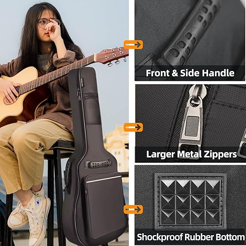 Miniatura 5 de GIGKOUKI Bolsa de guitarra acústica de 38 39 pulgadas, funda suave de 0.35 pulgadas de grosor, acolchado de guitarra clásica, mochila grande con