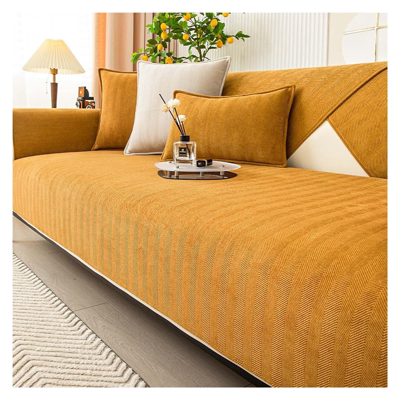YDHSIKK Sofa Covers, Universal Sofa Covers Herringbone Chenille Multicolor Multiple Sizes(Orange Orange,110 * 160)