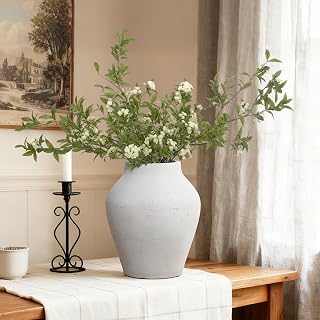 LuxenHome 13.5" Floor Vase, Cement White Rustic Vases for Flowers, Large Vases for Decor Living Room, Decorative Flower Vase for Home Decor
