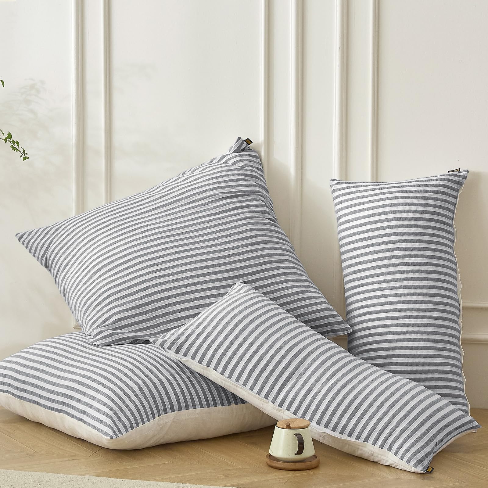 SOULFUL Funda de almohada 50x70 Algodón - 100% Algodón lavado - Diseño bohemio de jacquard a rayas - Certificado Oeko-TEX - Transpirable y cómoda - Juego de 2 fundas de cojín con cremallera