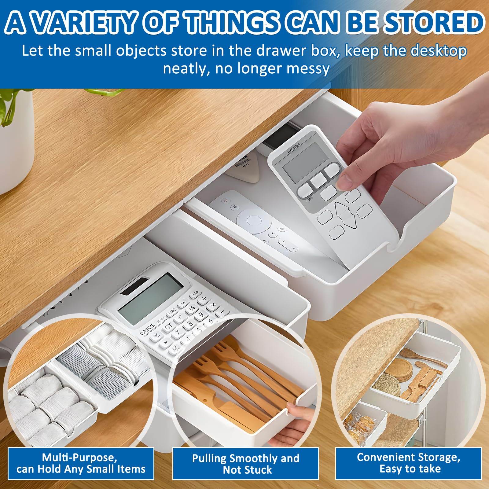 Tokenhigh 2 Cajones Debajo Del Escritorio, Autoadhesivos, Organizador De  Almacenamiento De Despensa, Organizador De Armario Extraíble,, image size:1600x1600