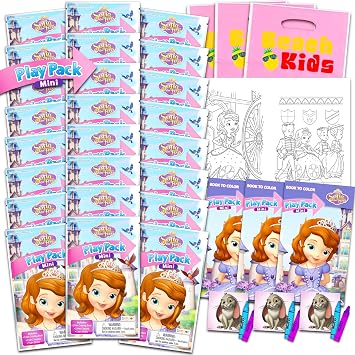 Disney Sofia the First Birthday Party Favors Set - Bundle with 24 Sofia Play Packs | Mini Coloring Books and Stickers for Goodie Bags Disney Jr Sofia the First Party Supplies