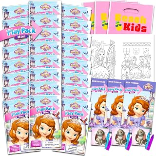 Disney Sofia the First Birthday Party Favors Set - Bundle with 24 Sofia Play Packs | Mini Coloring Books and Stickers for Goodie Bags (Disney Jr Sofia the First Party Supplies)