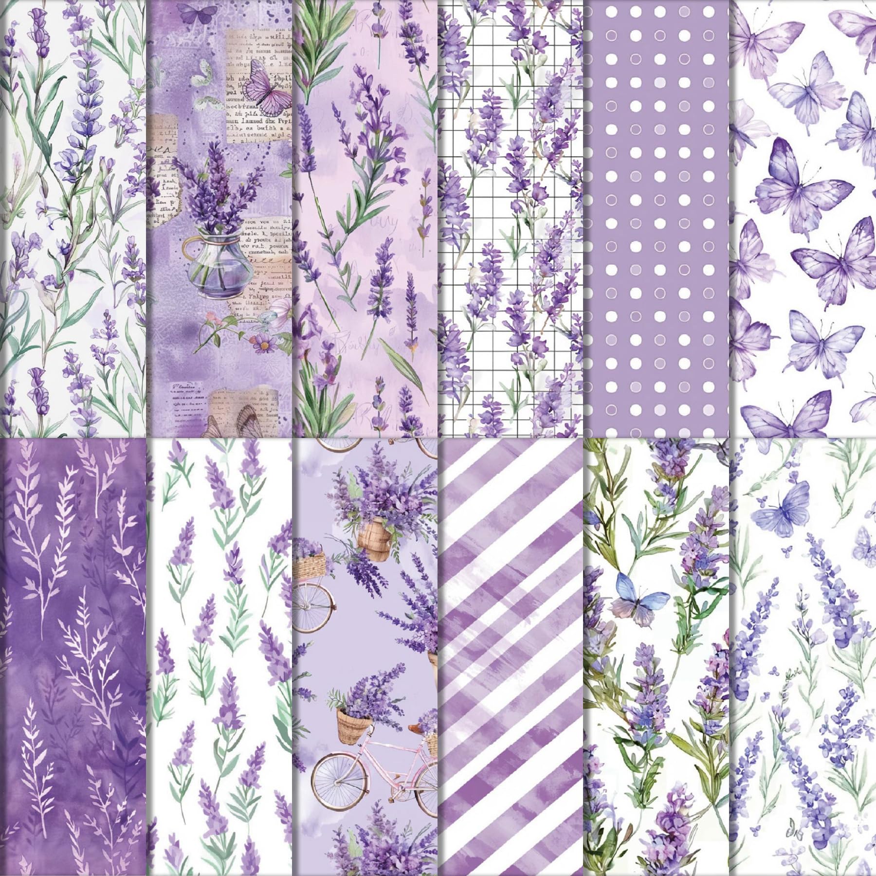 RAORAOYUE 24 Lavender Scrapbook Decorative Paper, 12'' × 12'' Double-Sided Purple Flower Butterfly Pattern Background Papers, Decorative Cardstock for Junk Journal Decoupage Craft Making DIY Crafts