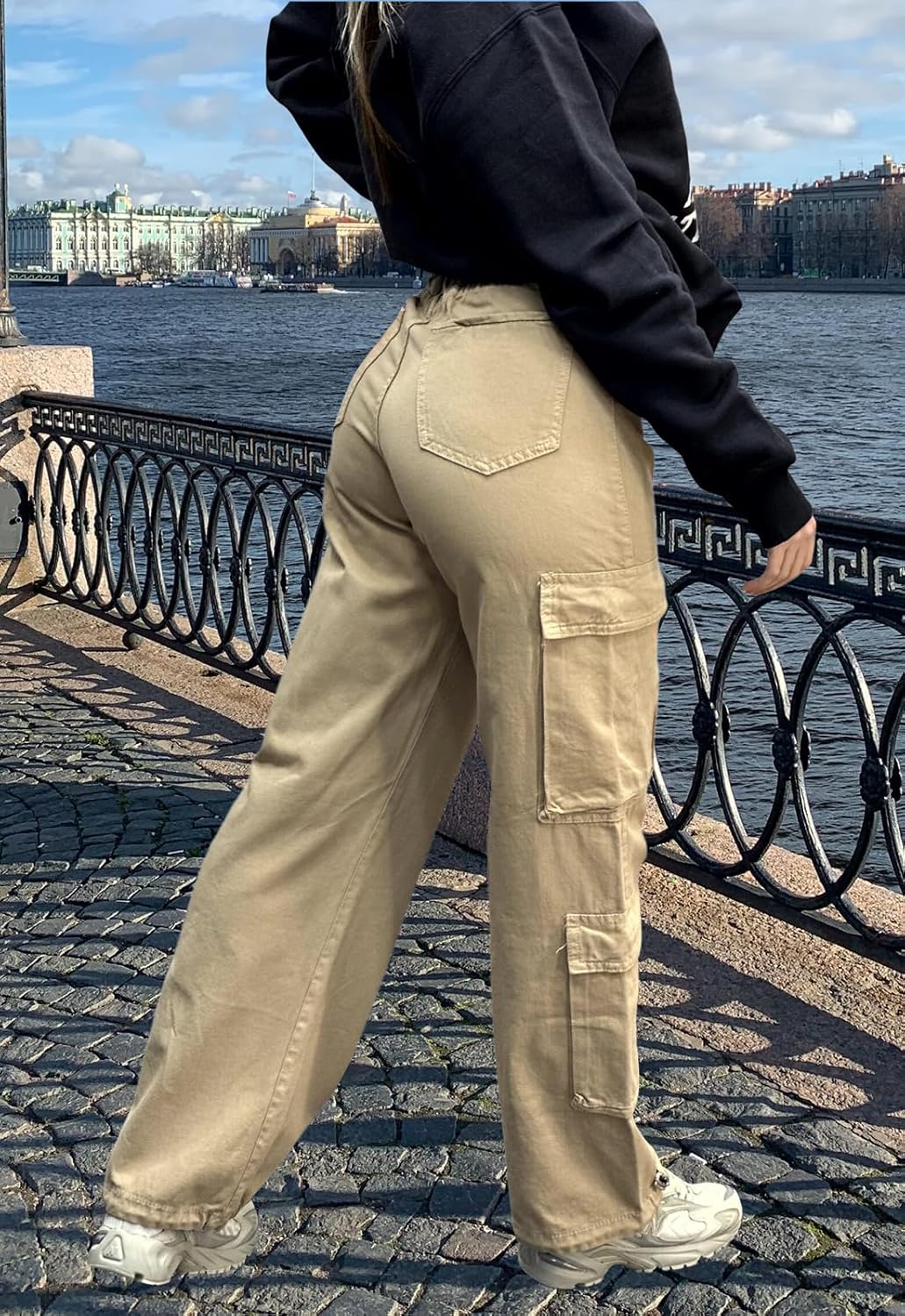 Cargo Pants for Women - High Waist Wide Leg Trousers with Pockets Y2k Trendy Casual Baggy Parachute Pants - Image 8