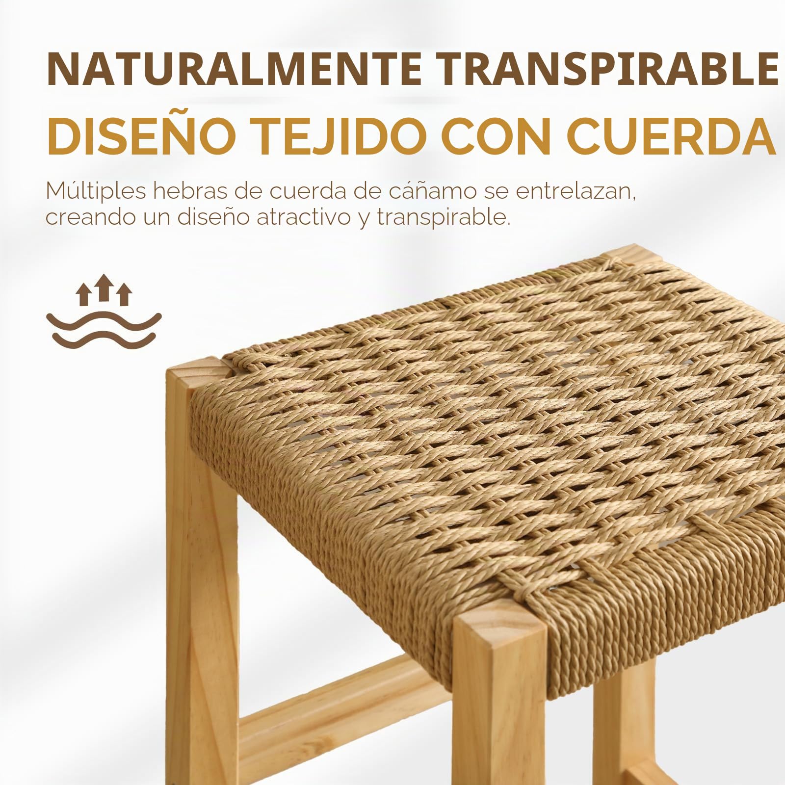 chairus 2PCS Taburetes de Bar de Madera con Tejido Natural de Cuerda