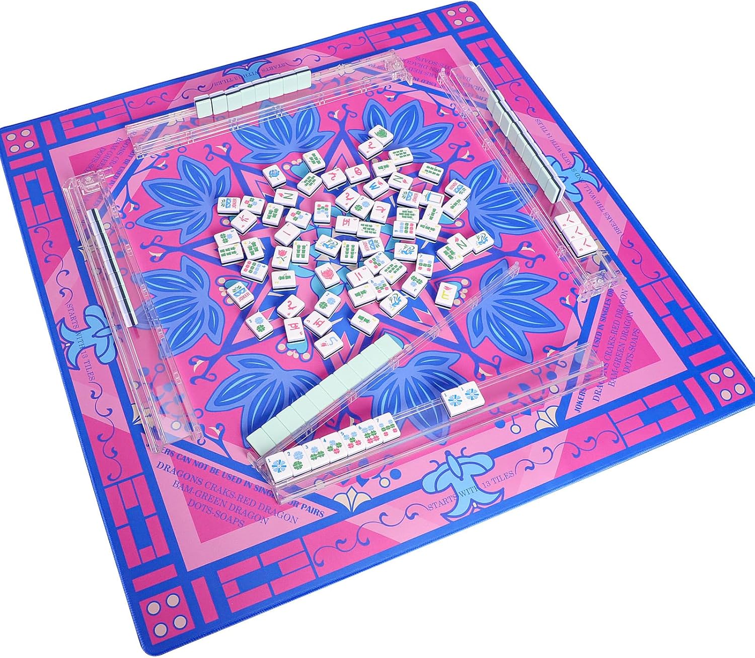 Jongyance Printed Learning Mahjong Mat (33”x33”) with Black Carrying Bag, Anti-Slip, Noise-Reducing, Mahjong Table Mat for Mah-jongg,Poker, Board Games, Dominoes, and Card