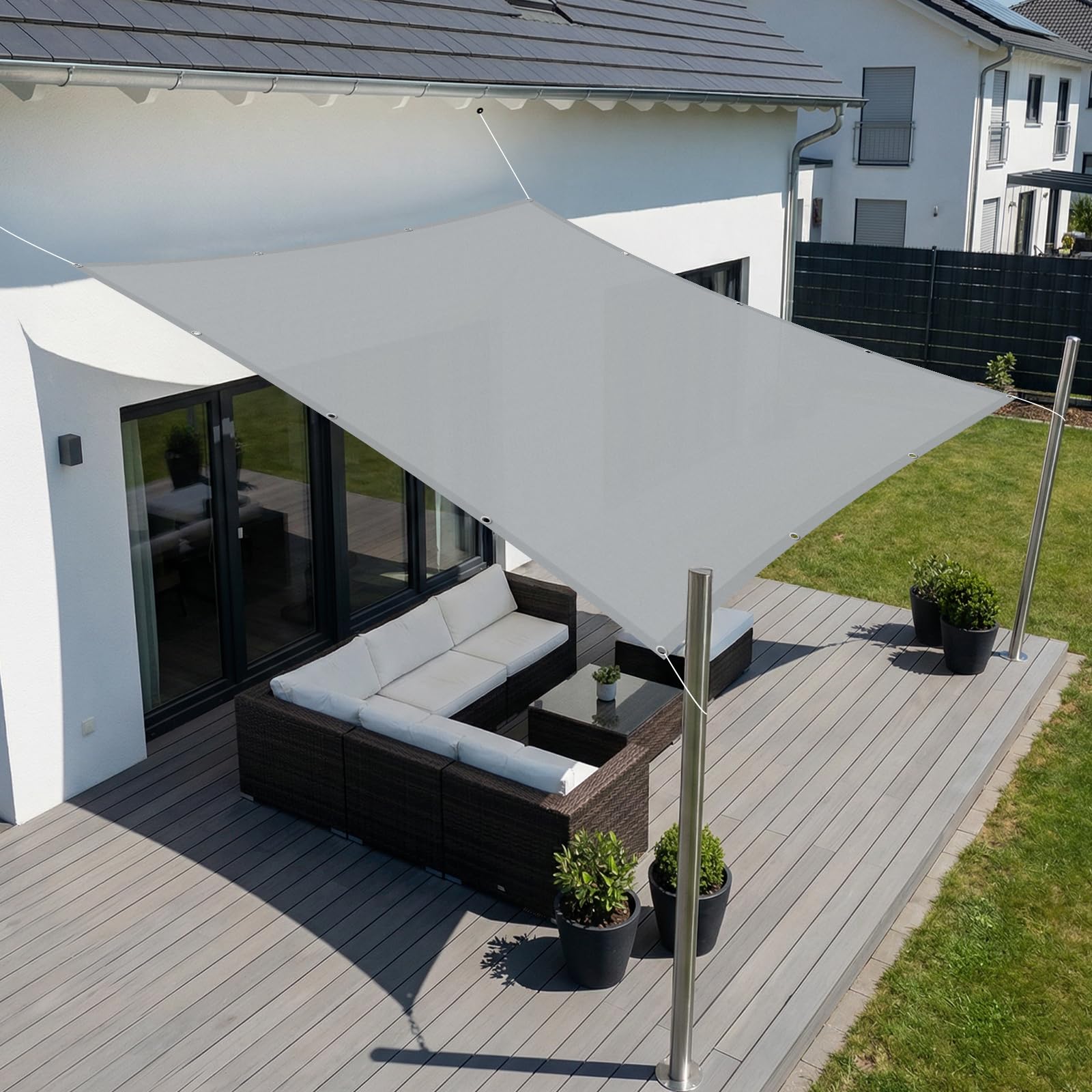 SUNNY GUARD Vela Ombreggiante Impermeabile 1.5x2m Rettangolare con Occhielli Tenda da Sole per Esterno Protezione Raggi UV Balcone Patio Giardino, Gris Chiaro
