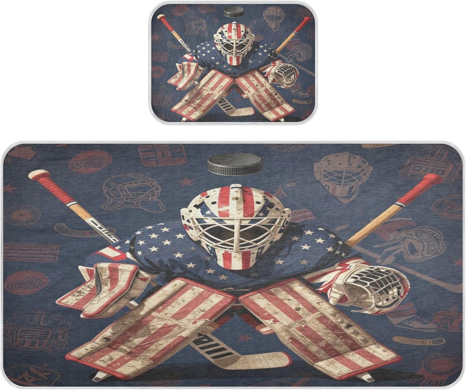 Cooling Baby Washable Mattress 28" x 52" Breathable Goalie Helmet Ice Hockey 4th of July Bed pad for Kids, Adult