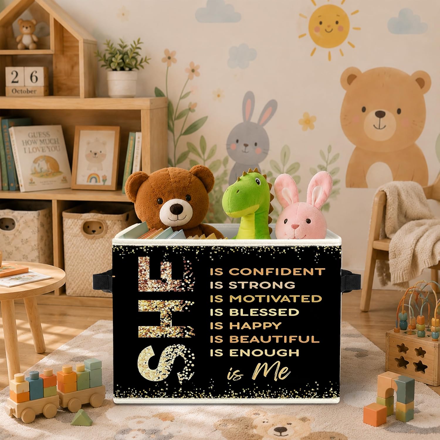 Black Gold Inspirational Foldable Storage Bins with Handles